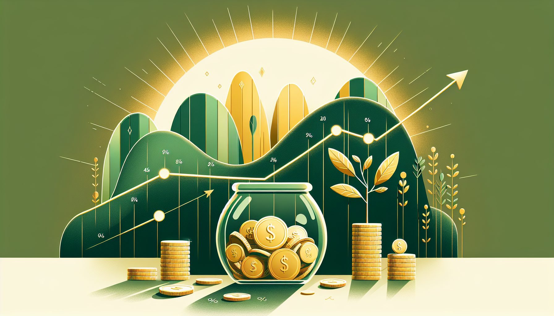 High-yield savings growth illustrated with coins and upward trend