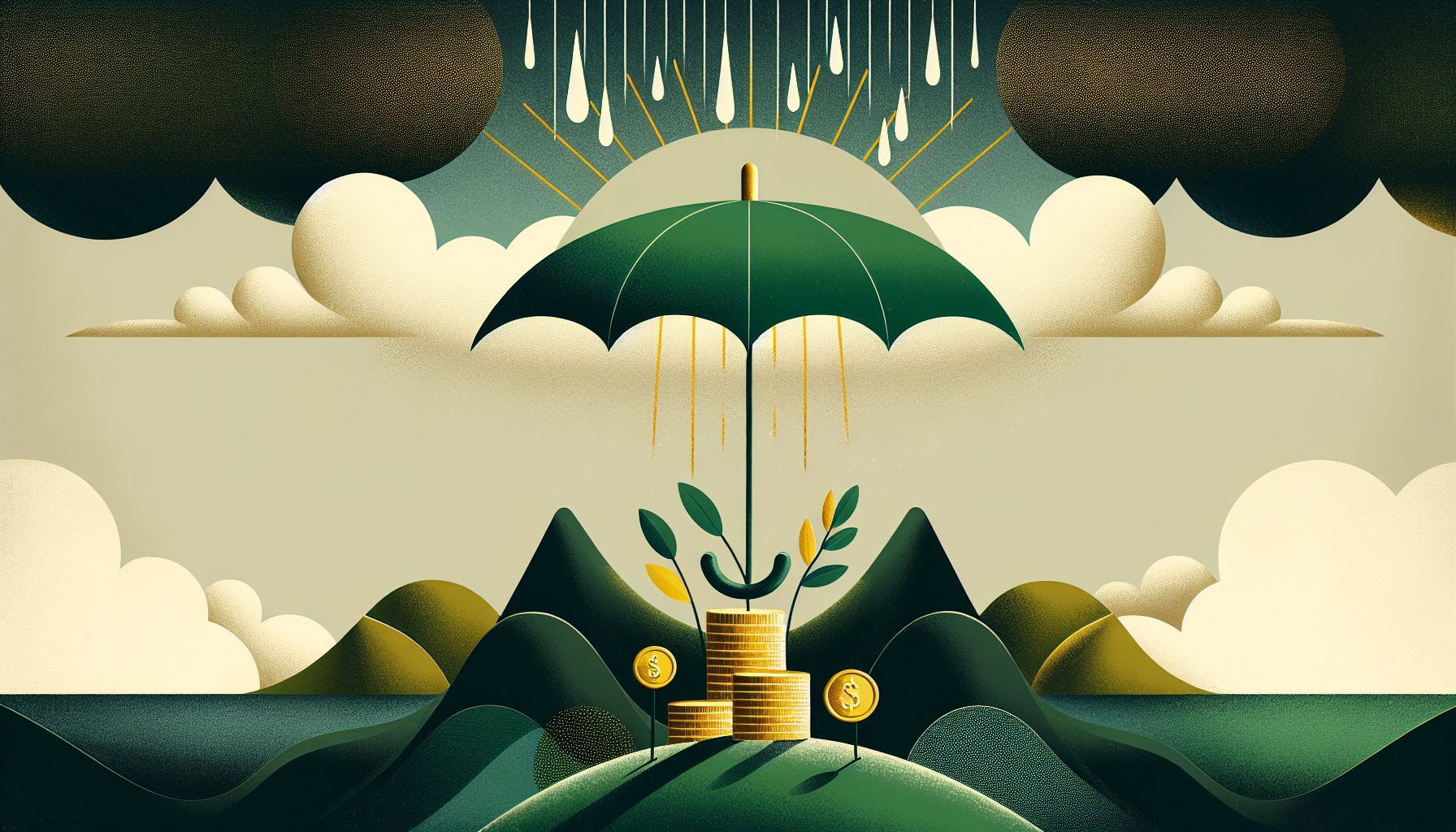 Emergency fund protection illustrated with umbrella shielding savings