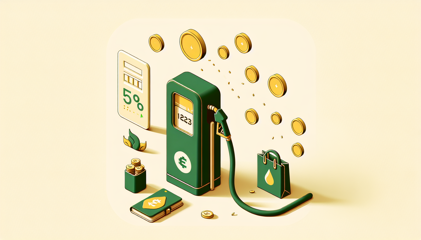 Iran war financial impact illustration showing gas pump, coins, and market trends