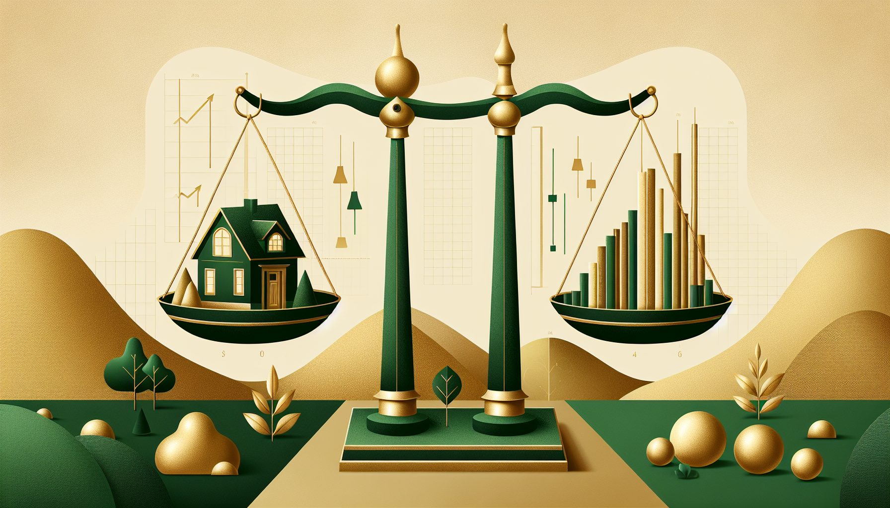 Mortgage vs investing decision illustrated with balanced scale